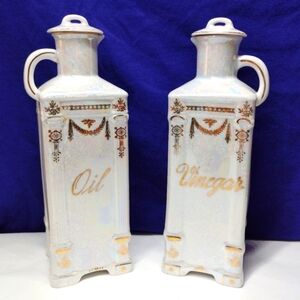 Antique Oil & Vinegar Cruet Set Lustreware Opalescent Victoria Czecho-Slovakia